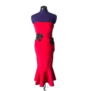 New York and Company Red Black Lace Strapless Mermaid Dress